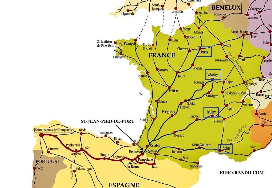 Chemins Carte Compostelle France
